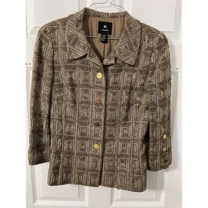 Doncaster Geometric Womens Textured Polyester Blend Blazer SZ 6 Gold Black Vtg